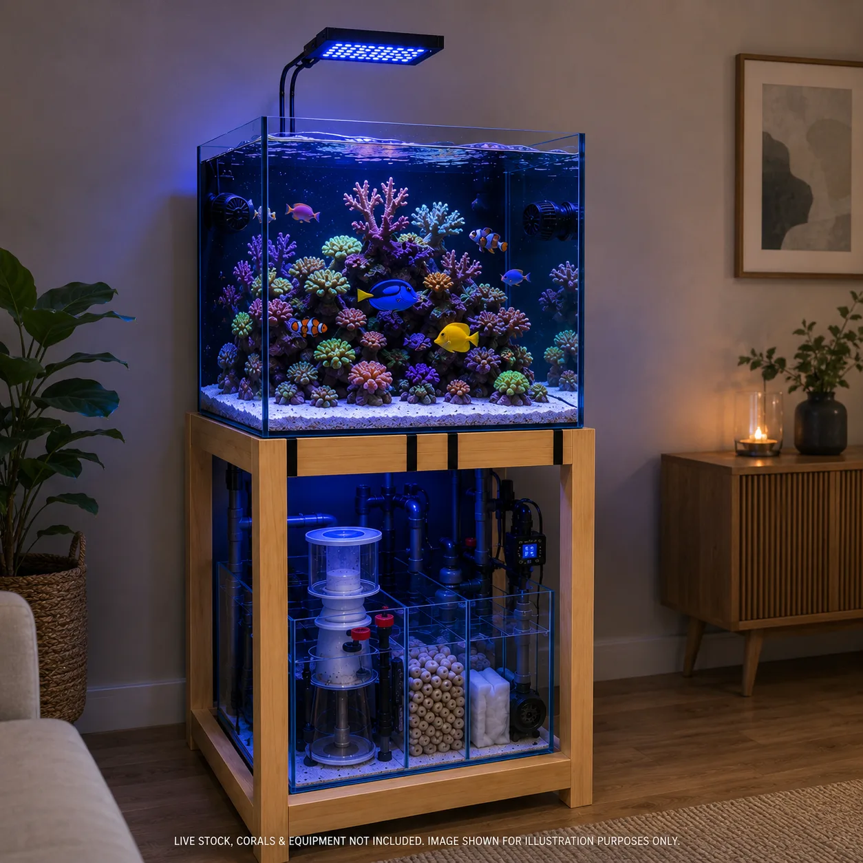 MTS48 60x60x60cm Ultra Clear Aquarium with Wooden Stand and Sump System - Image 1