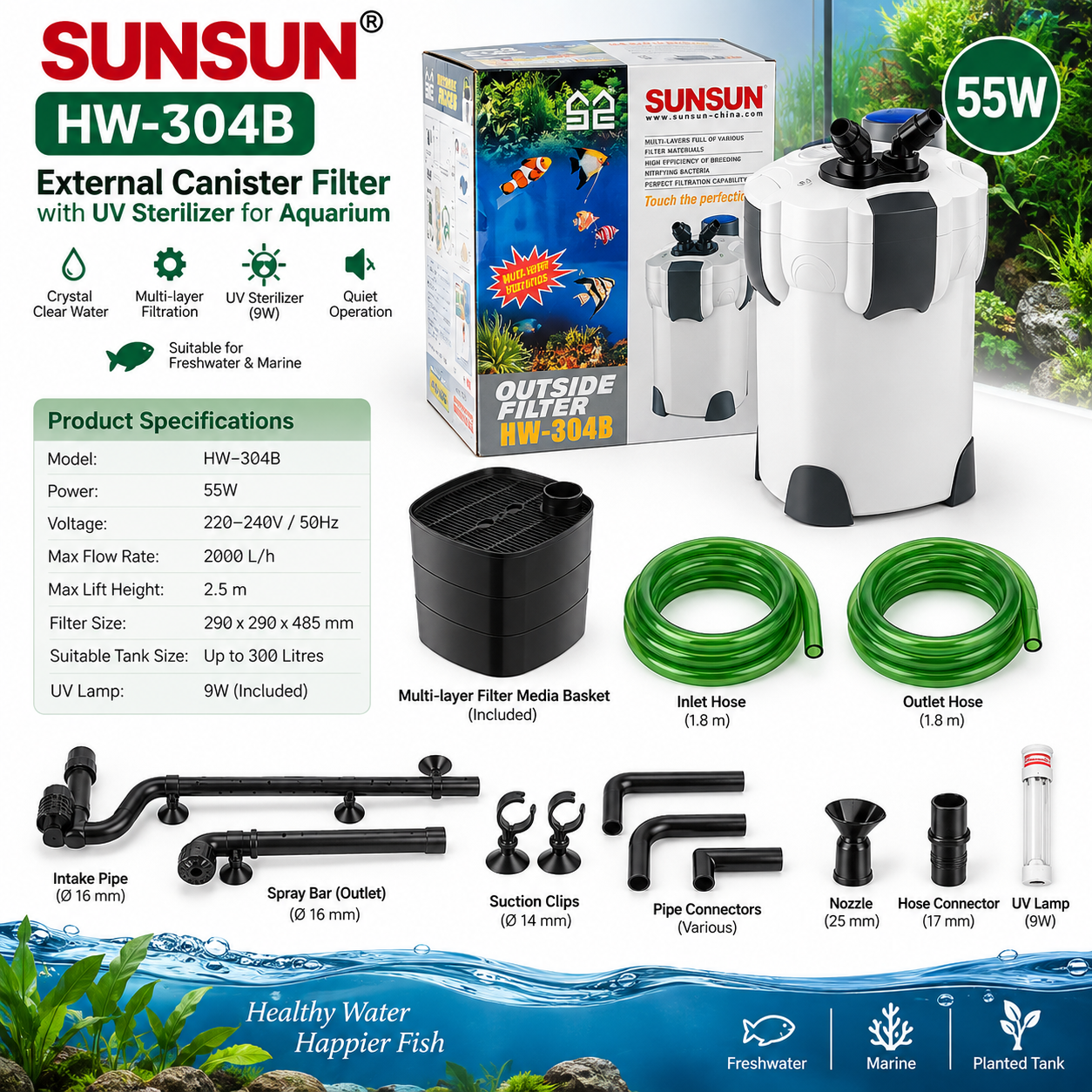 Codex Image Sep 13, 2026, 09_15_44 PM SUNSUN HW-304B External Canister Filter with UV Sterilizer | 2000 L/h | For Aquariums up to 750L - Image 1