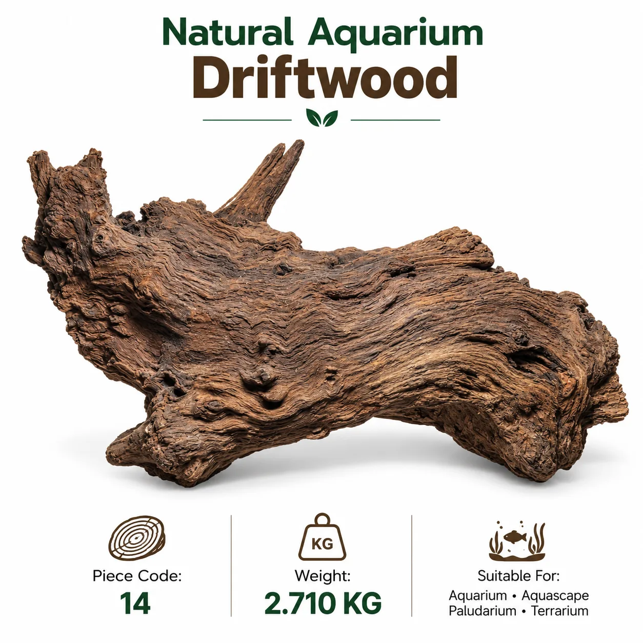ff0801d4-9cc6-4cda-bb93-8a281de13270 Natural Aquarium Driftwood | Piece Code 14 | 2.710 KG | 36 × 15 x 23 CM - Image 1