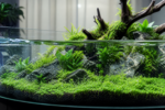 Lush planted freshwater aquarium with plants pearling oxygen bubbles